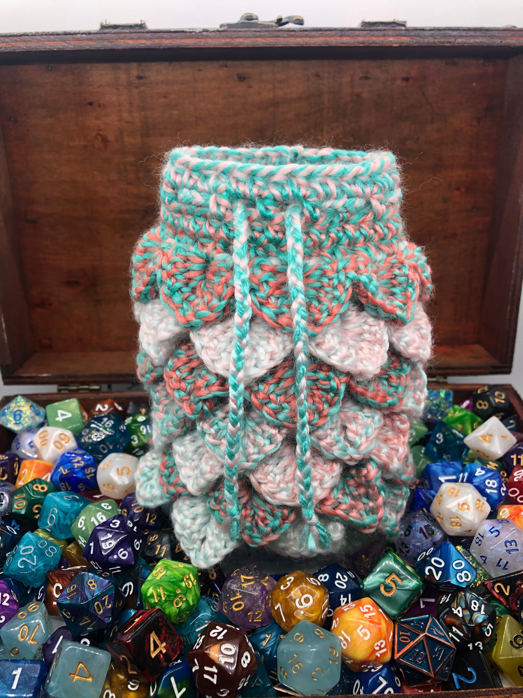 Green & Orange Speck Dragon Scale Dice Bag